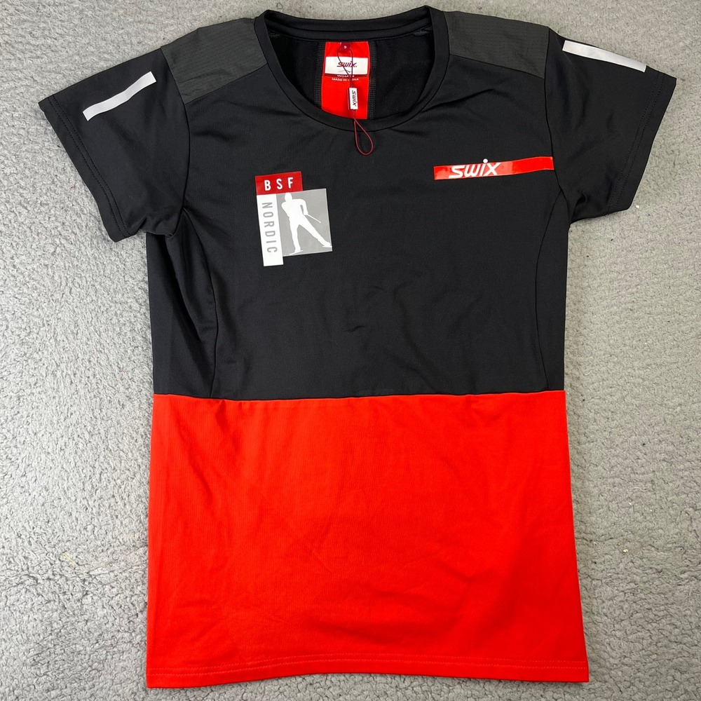 Swix Womens Carbon T Shirt Small Black Red BSF Nordic Short Sleeve Skiing